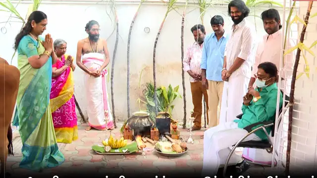 பச்சை சட்டை, சாதாரண வேஷ்டி - குடும்பத்துடன் சிம்பிளாக பொங்கல் கொண்டாடிய கேப்டன்.