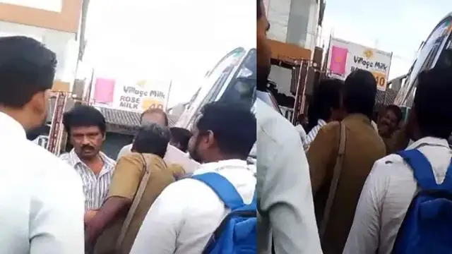 ரோட்டில் காரை நிறுத்திவிட்டு தனியார் பேருந்து ஓட்டுநரிடம் சீரிய சேரன்